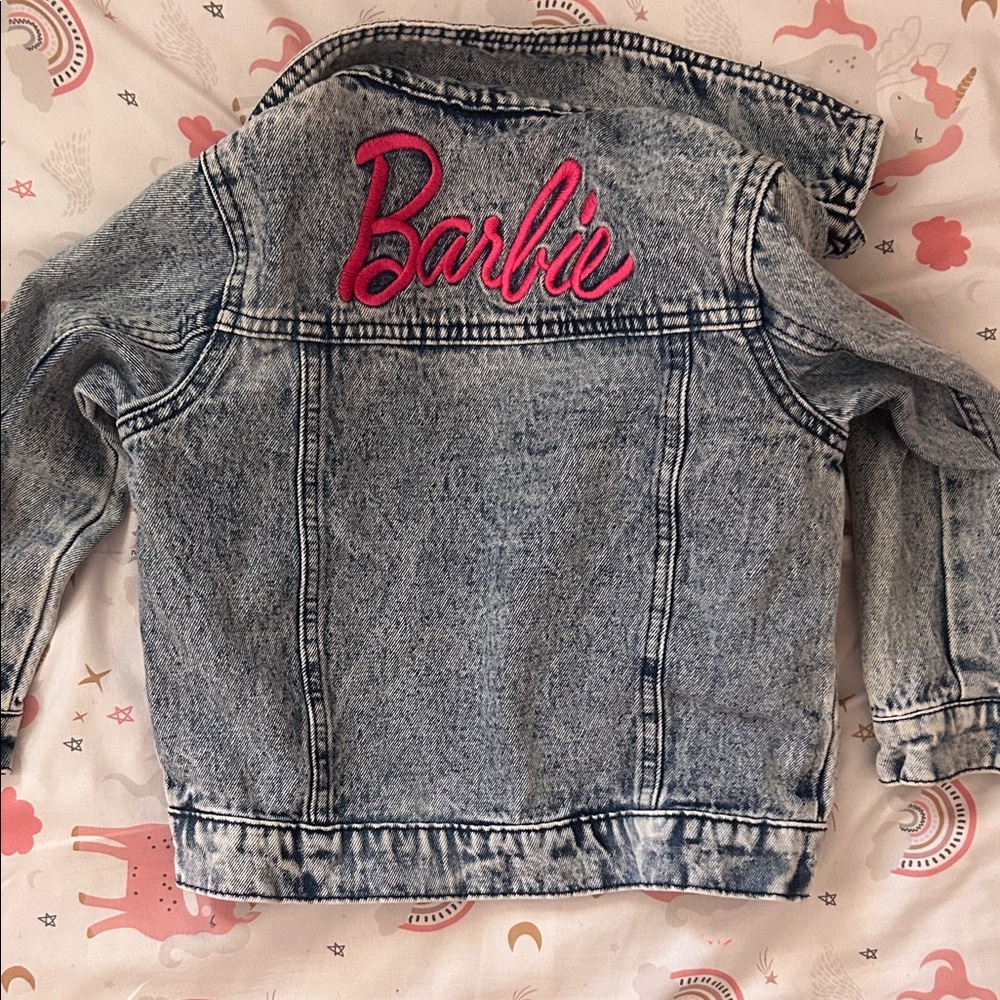 Barbie Kids Jean Jacket - Stone Wash with Pink Embroidery